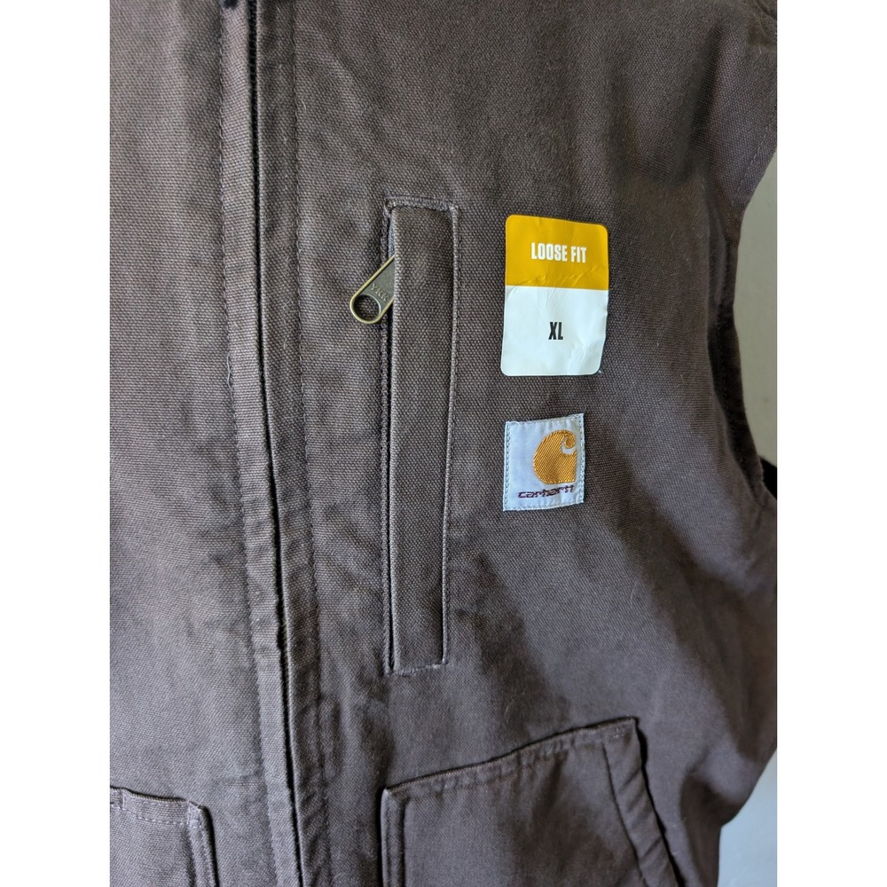 Carhartt Chocolate Brown Duck Mock‎ Neck Sherpa Lined vest NWOT Mens sz XL - Picture 3 of 9